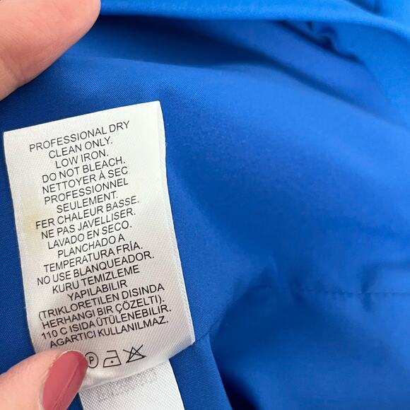 Tibi Womens Crepe Mini Shift Dress 6 Blue 3/4 Sleeve V Neck Workwear Cocktail - Picture 11 of 15